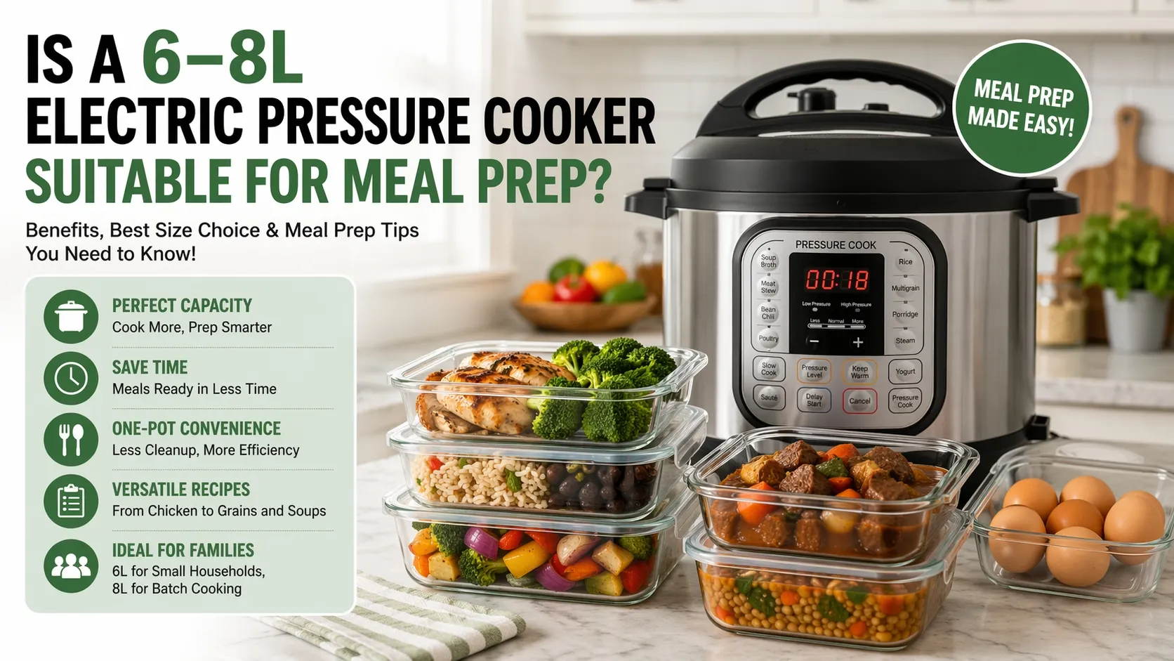 Is 6–8L electric pressure cooker suitable for meal prep